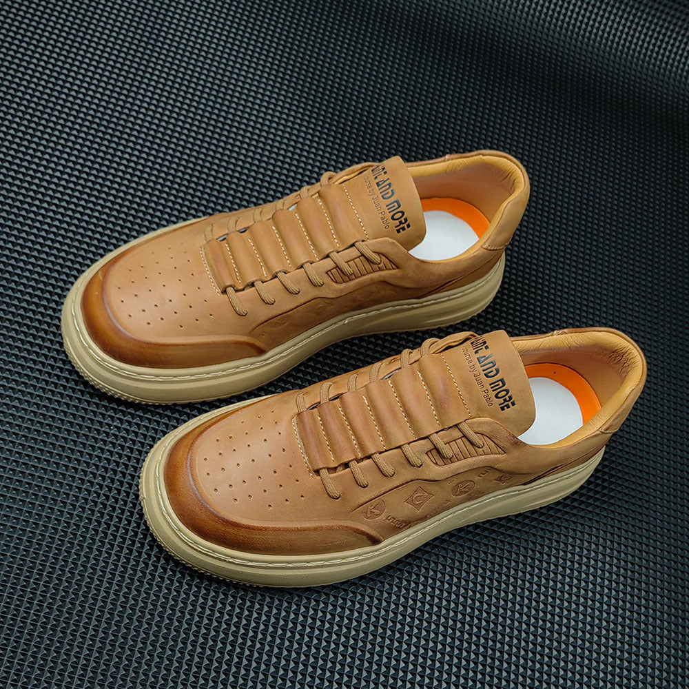 Men Casual Embossed Leather Flat Sneakers-RAIIFY