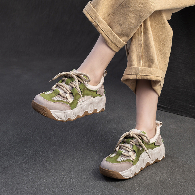 Women Fashion Color Matching Leather Breathable Casual Shoes-RAIIFY