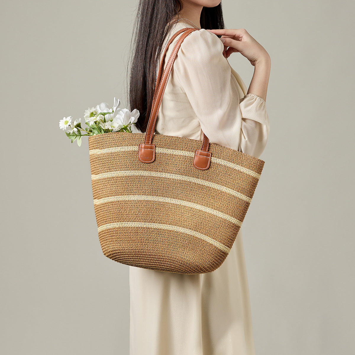 Women's Striped Straw Fashion Casual Tote Bag-RAIIFY