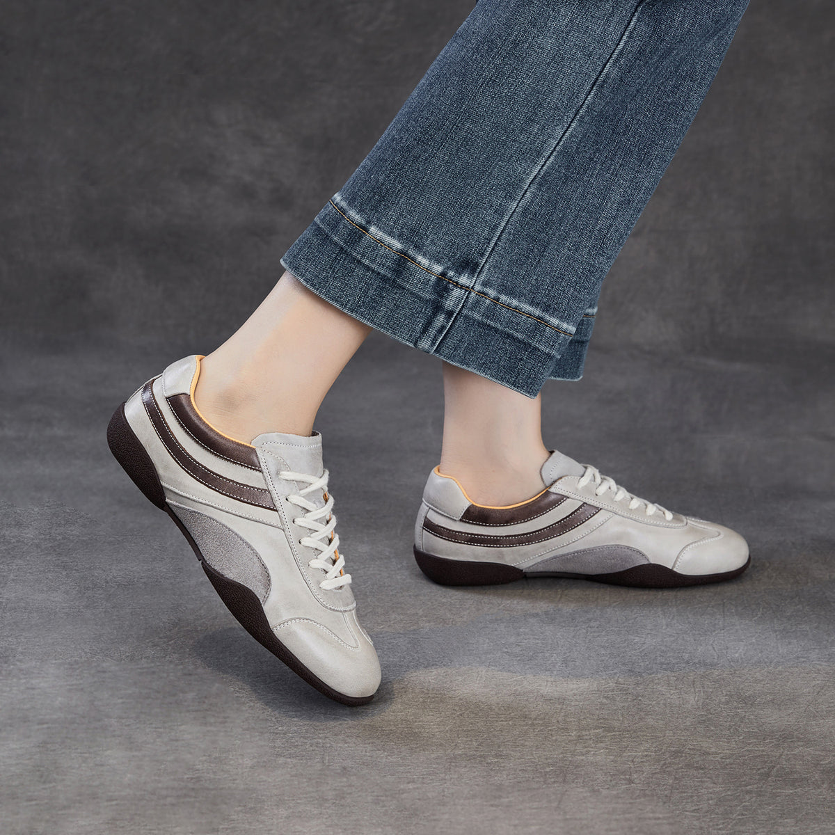Women's Vintage Leather Flat Training Casual Shoes-RAIIFY