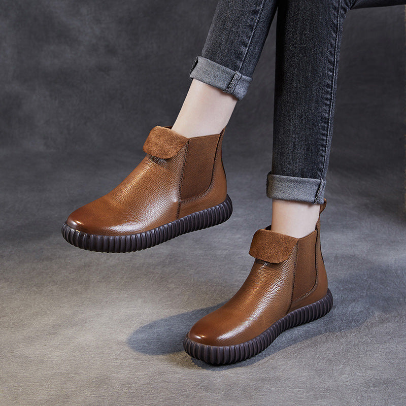 Women's Minimalist Leather Flat Ankle Boots-RAIIFY