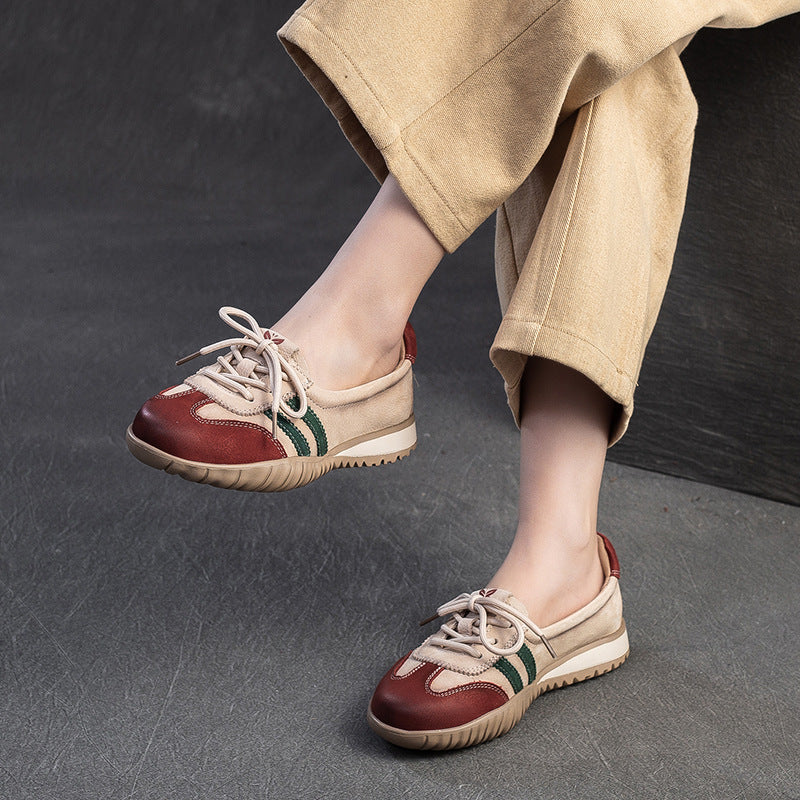 Women Fashion Color Matching Leather Flat Casual Shoes-RAIIFY