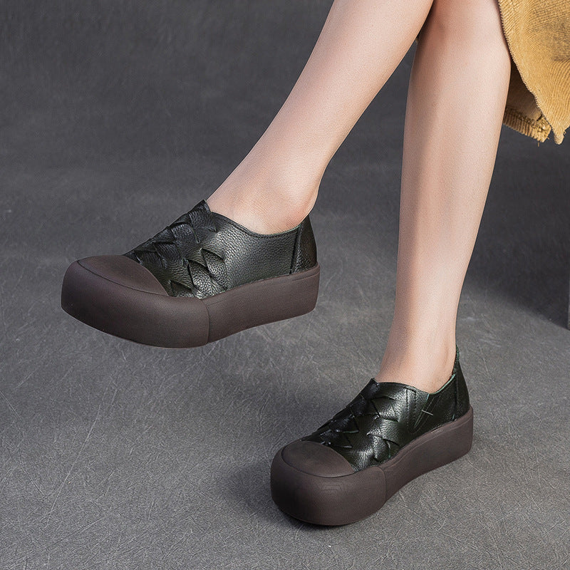 Women's Vintage Leather Slip-on Platform Casual Shoes-RAIIFY