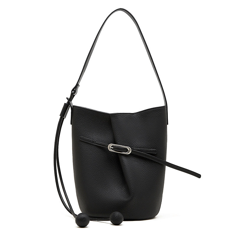 Women's Retro Plain Leather Bucket Bag-RAIIFY