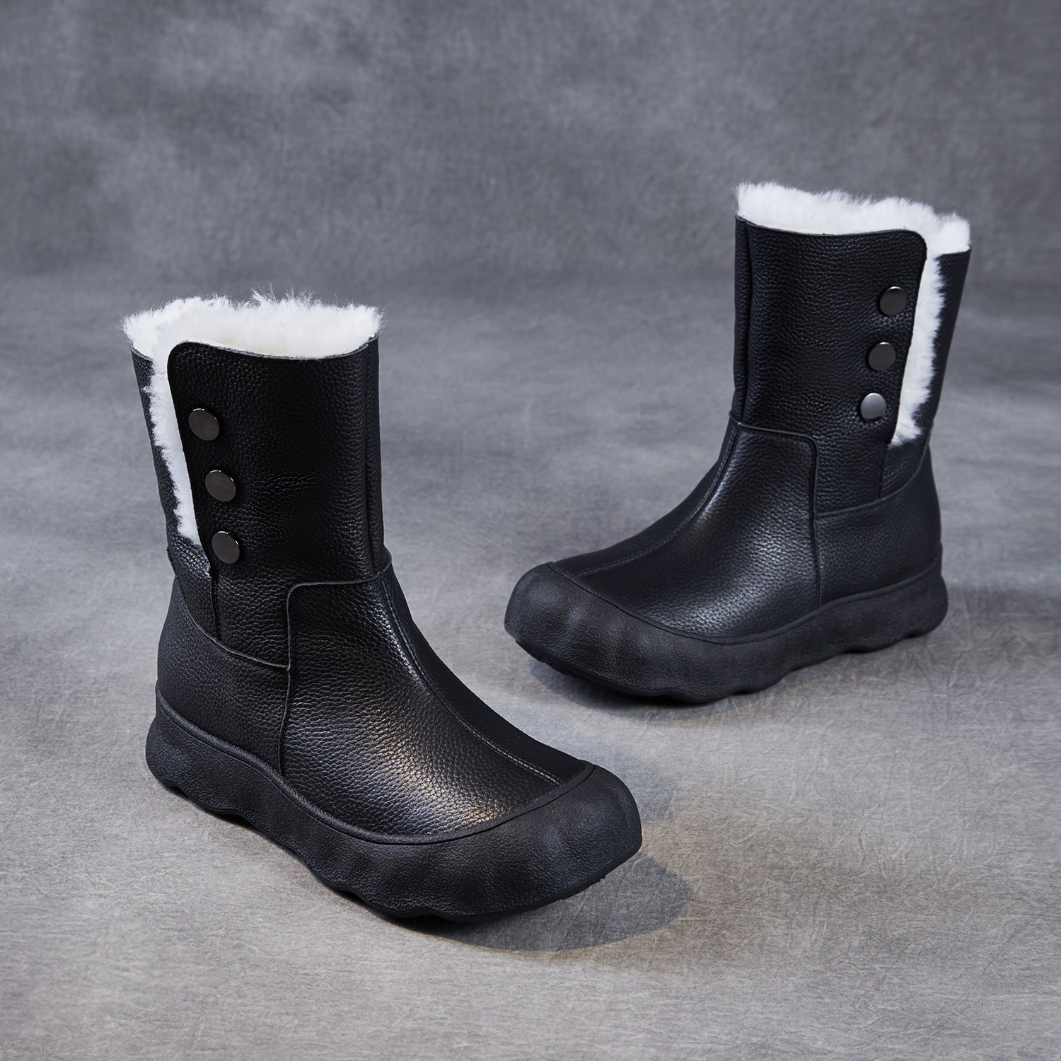 Women's Genuine Leather Woolen Mid-Calf Snow Boots-RAIIFY