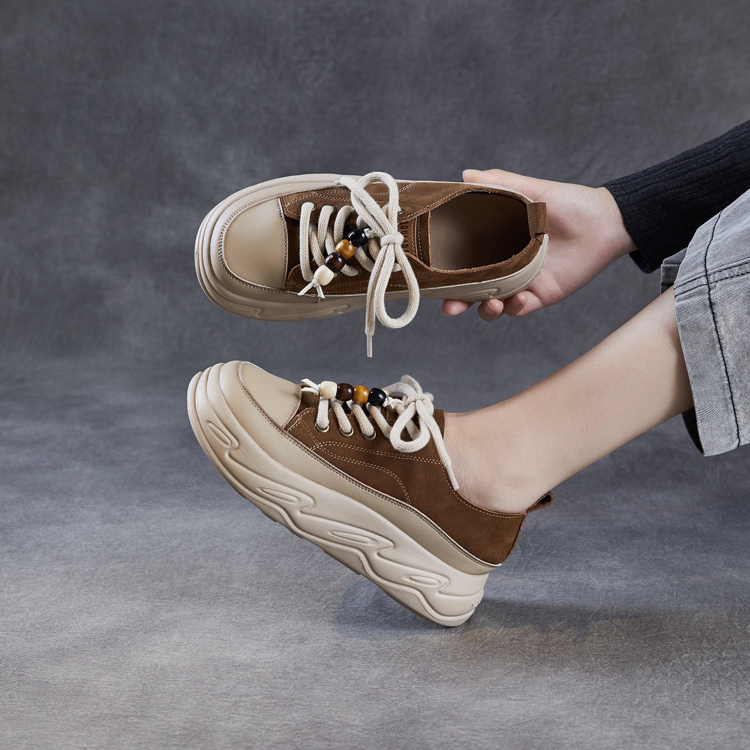 Women's Casual Fashion Leather Platform Sneakers-RAIIFY