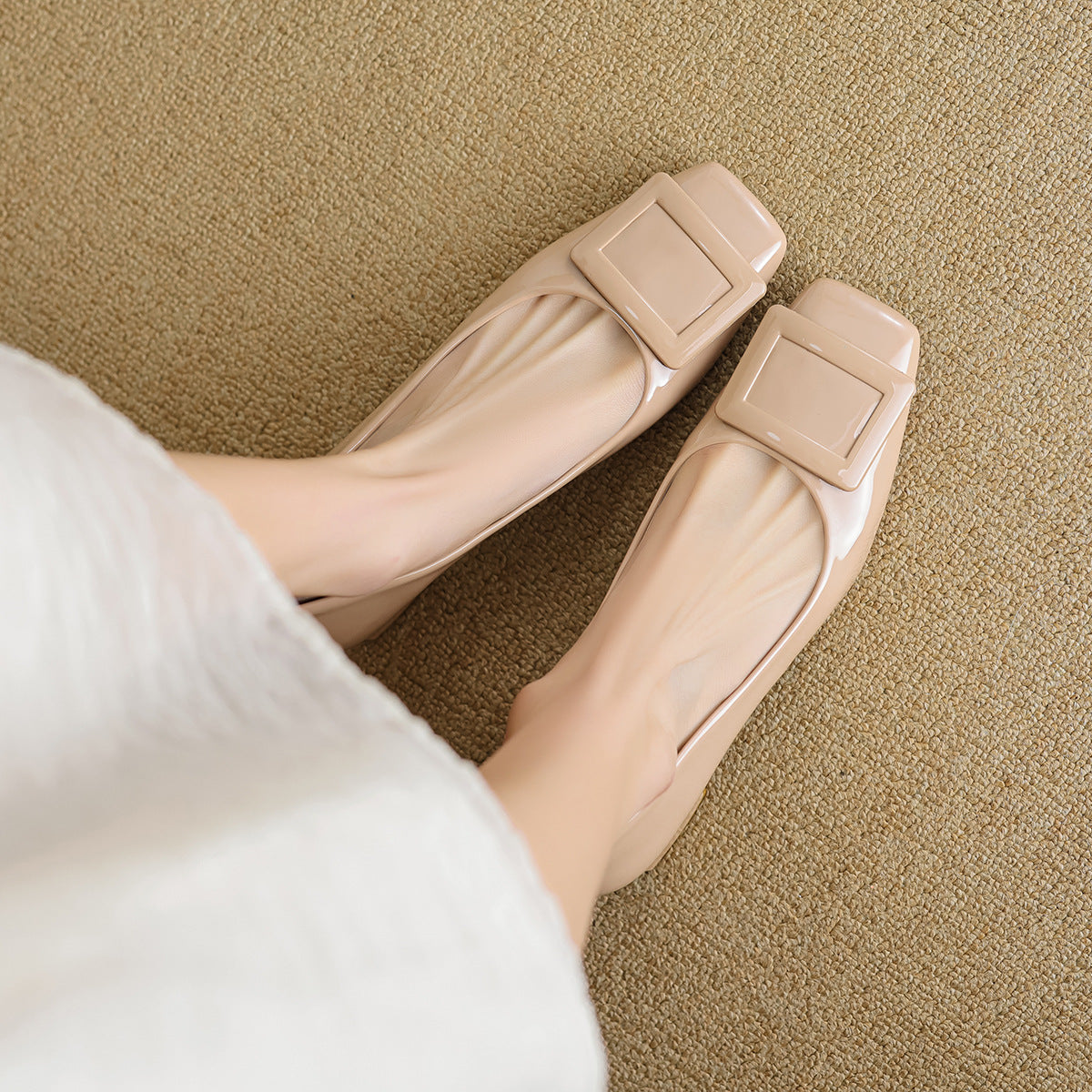 Women Fashion Glossy Leather Casual Chunky Heel Pumps-RAIIFY
