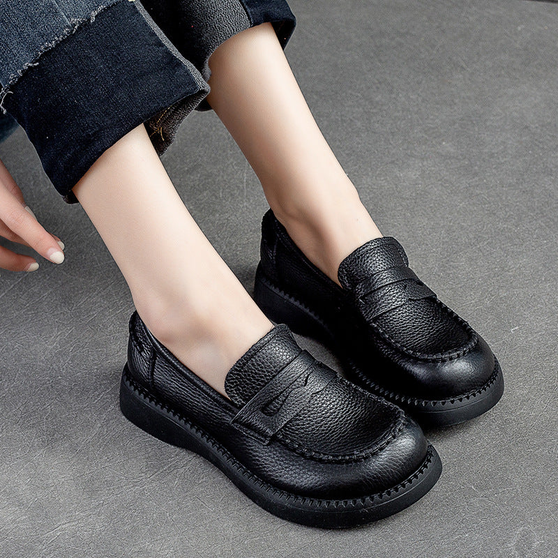 Women's Retro Plain Leather Classic Casual Loafers-RAIIFY