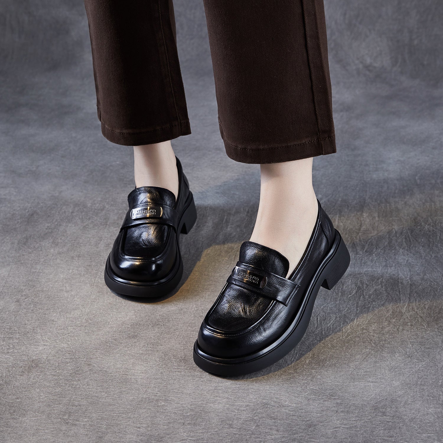 Women's Vintage Plain Leather Casual Loafers-RAIIFY
