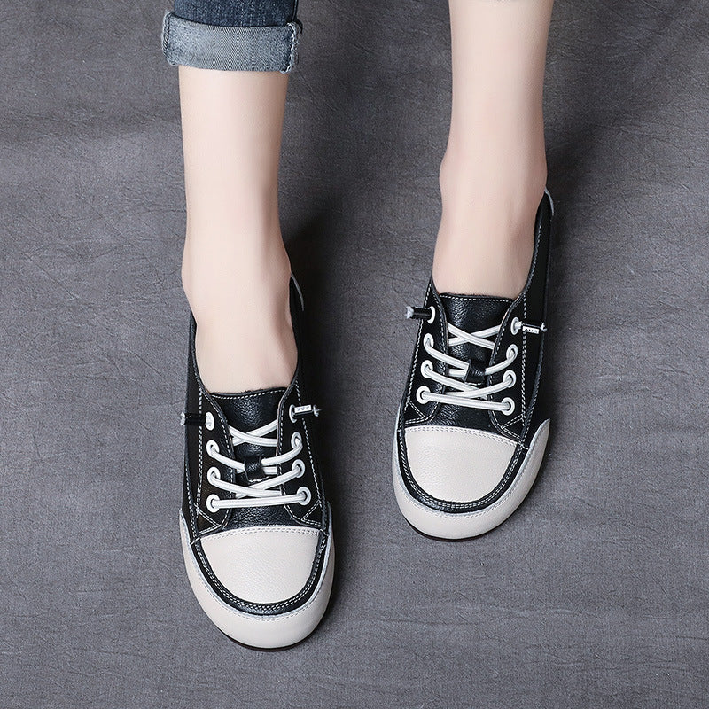 Women's Fashion Quilted Leather Low Top Flat Casual Shoes-RAIIFY