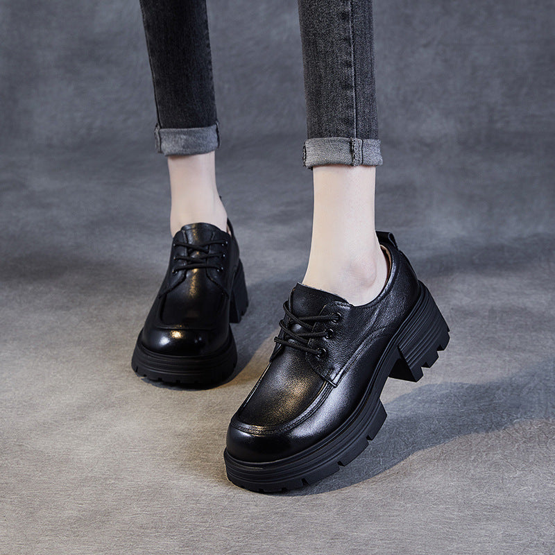 Women Casual Leather Platform Lace-up Loafers-RAIIFY