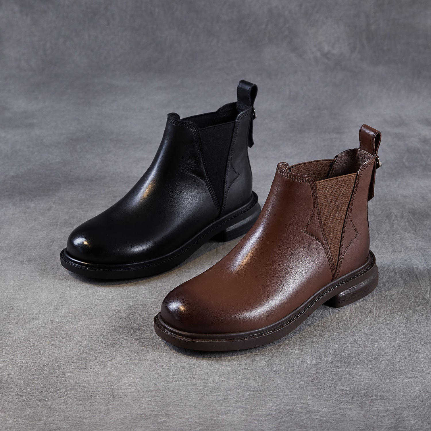 Women's Vintage Leather Slip-on Ankle Boots-RAIIFY