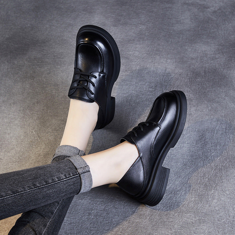 Women Retro Leather Lace-up Casual Loafers-RAIIFY