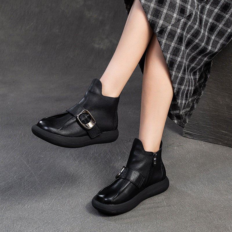 Women Minimalism Soft Leather Ankle Boots-RAIIFY