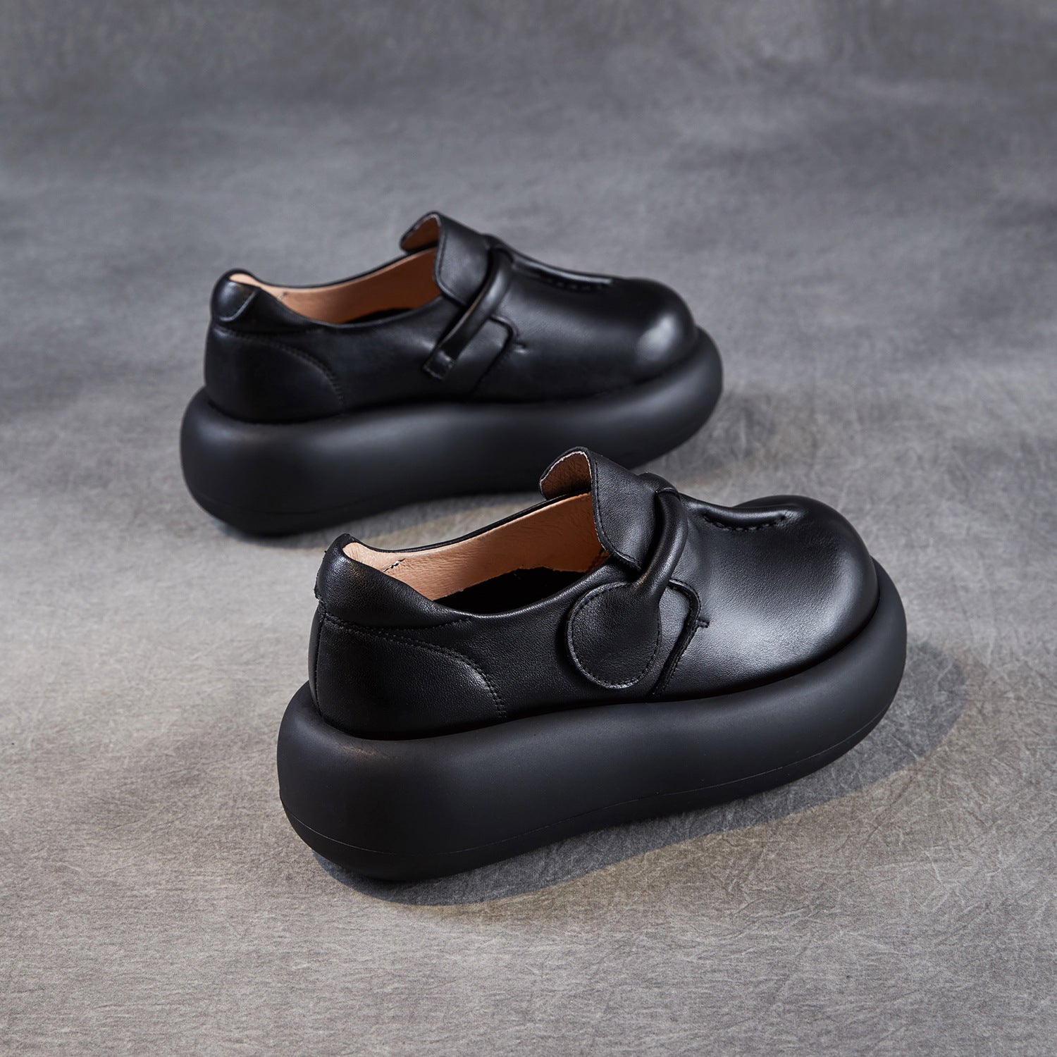 Women Retro Leather Chunky Platform Casual Shoes-RAIIFY