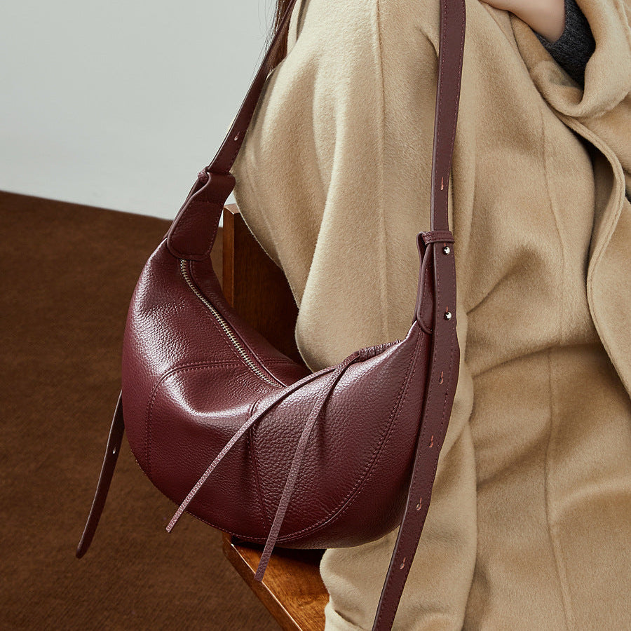 Women's Minimalist Soft Leather Crescent Shoulder Bag-RAIIFY