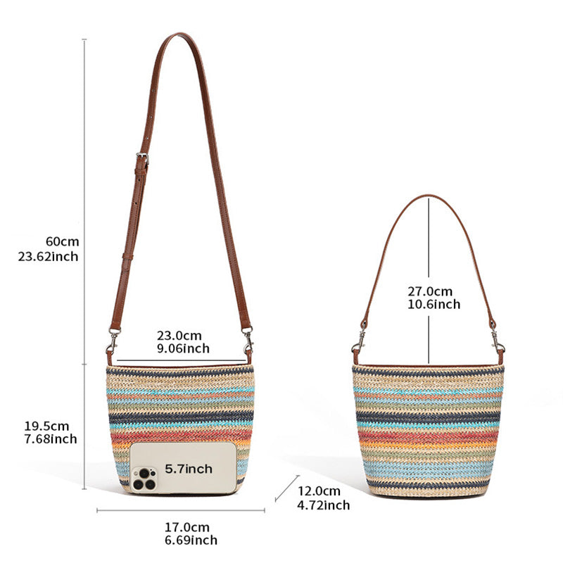 Women's Summer Fashion Rainbow Straw Woven Tote Bag-RAIIFY