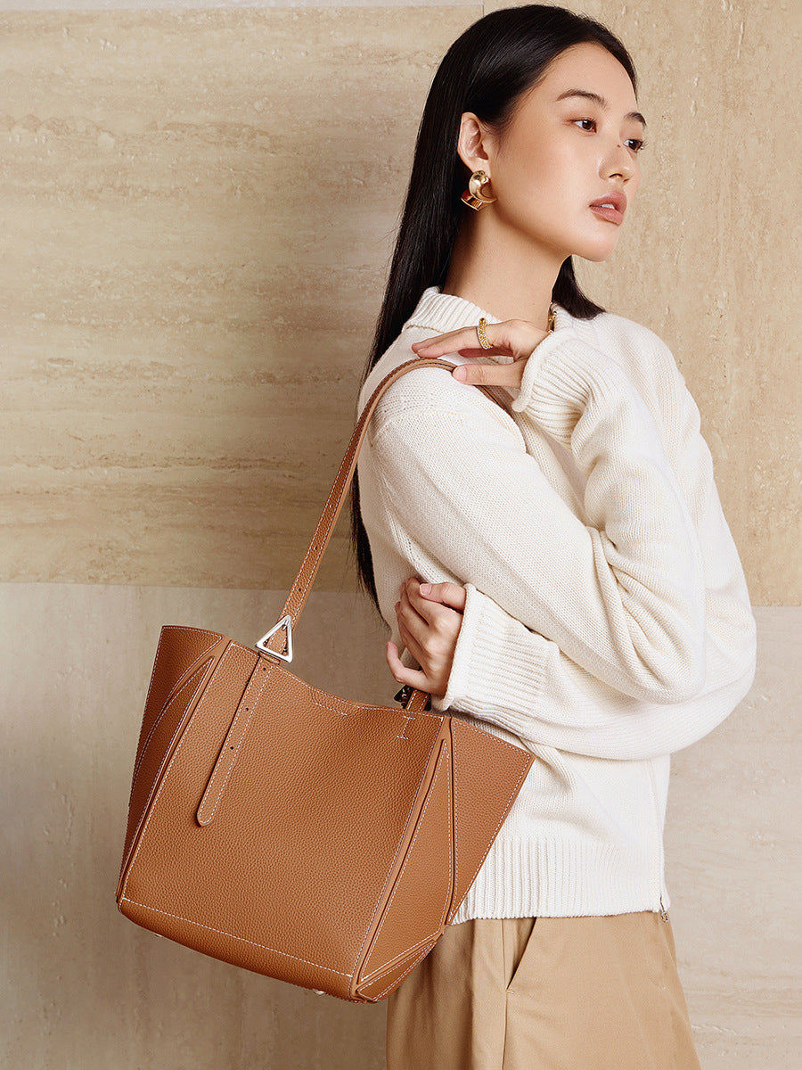 Women’s Fashion Leather Convertible Geometric Tote Bag-RAIIFY