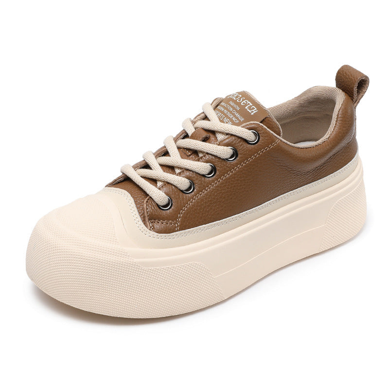 Women Fashion Plain Leather Flat Casual Shoes-RAIIFY