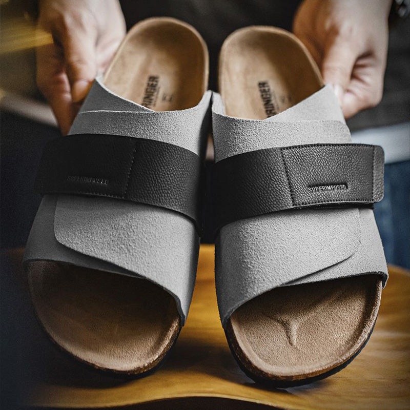 Men's Fashion Suede Lightweight Wooden Casual Slides-RAIIFY