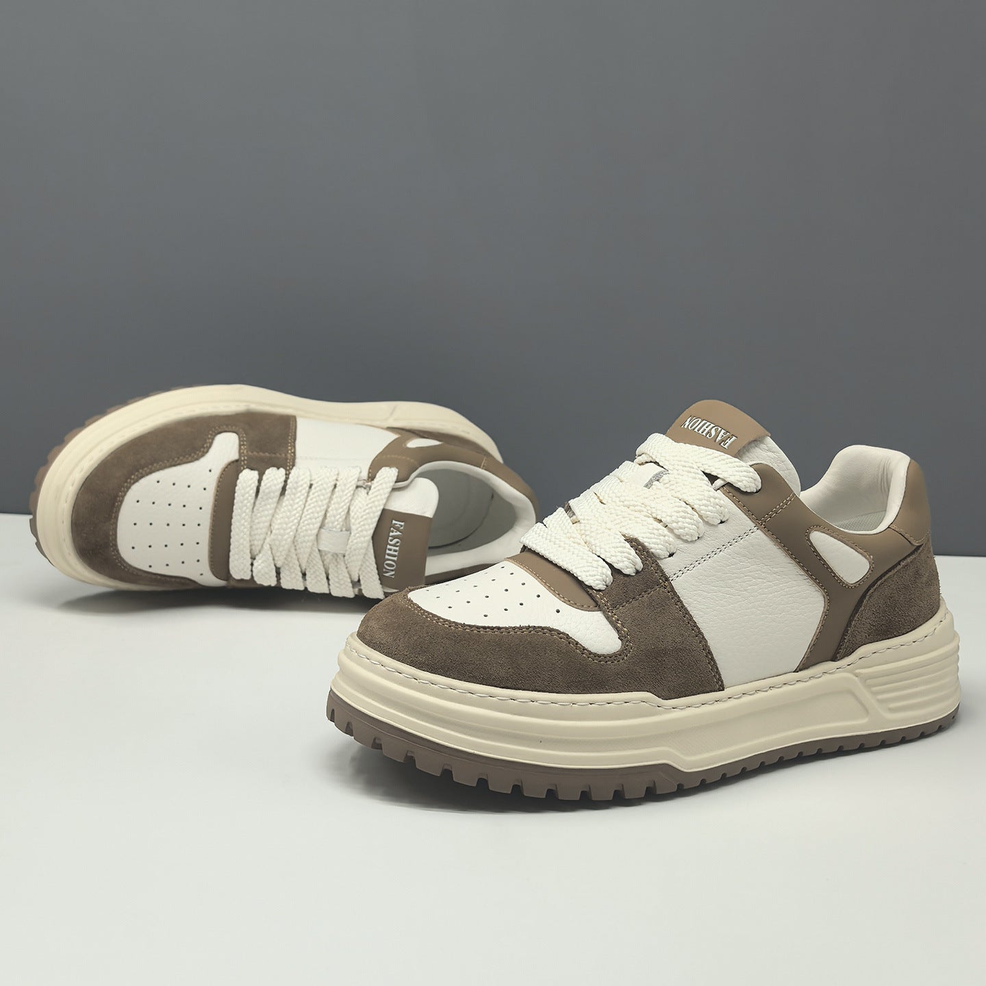 Men's Genuine Leather Color Block Thick Sole Casual Sneakers-RAIIFY