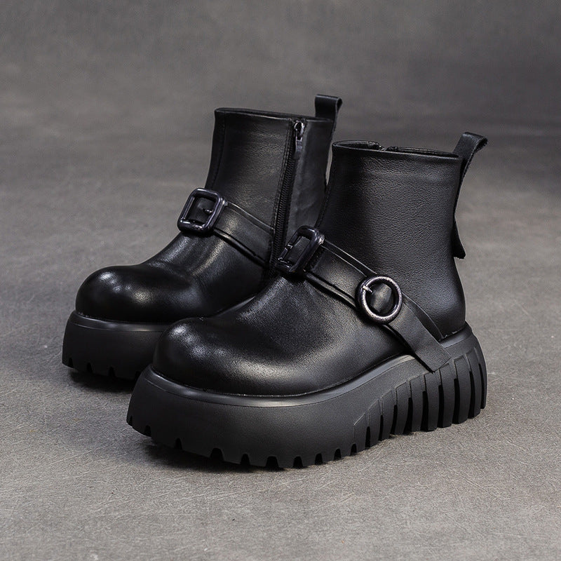 Women's Vintage Leather Casual Ankle Platform Boots-RAIIFY