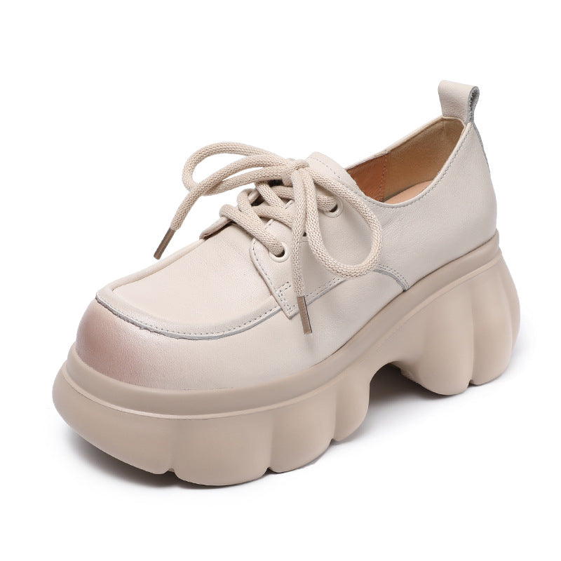 Women Plain Leather Minimalism Chuanky Platform Casual Shoes-RAIIFY