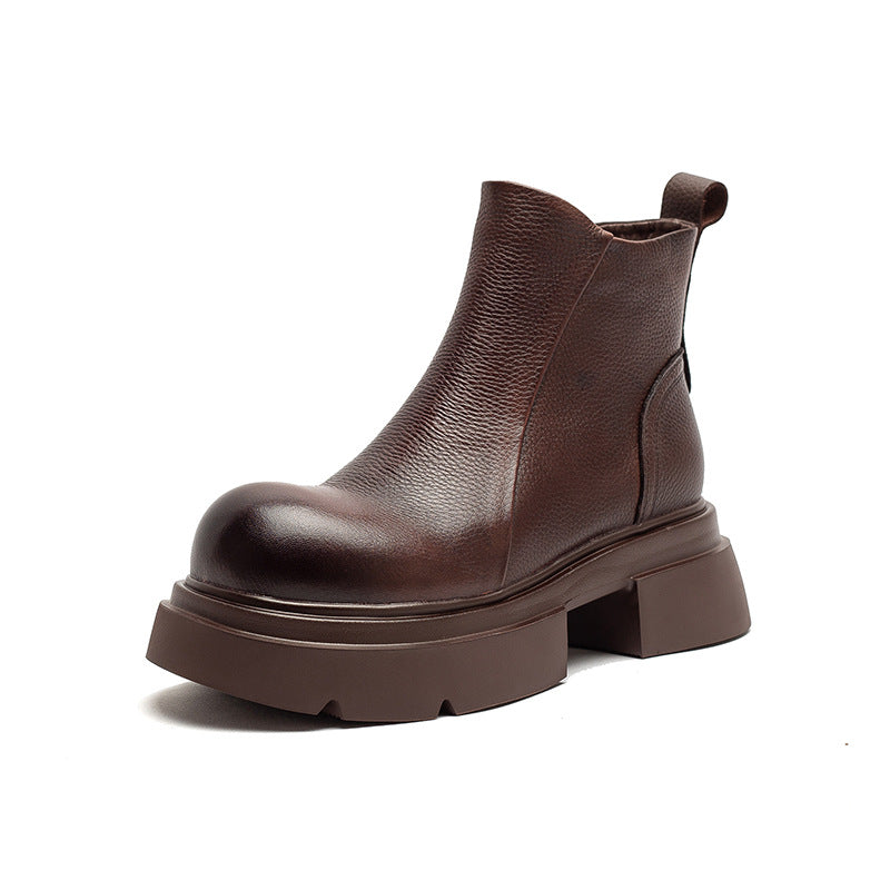 Women's Minimalist Plain Leather Platform Ankle Boots-RAIIFY