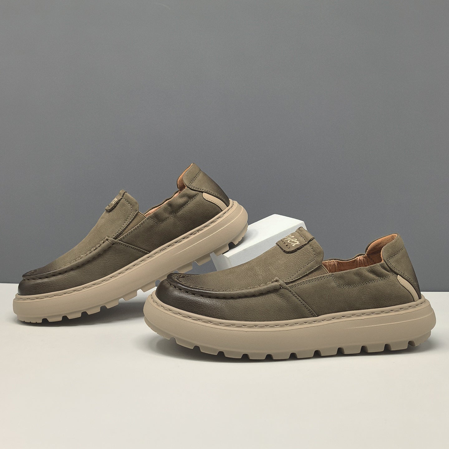 Men's Vintage Plain leather Casual Loafers-RAIIFY