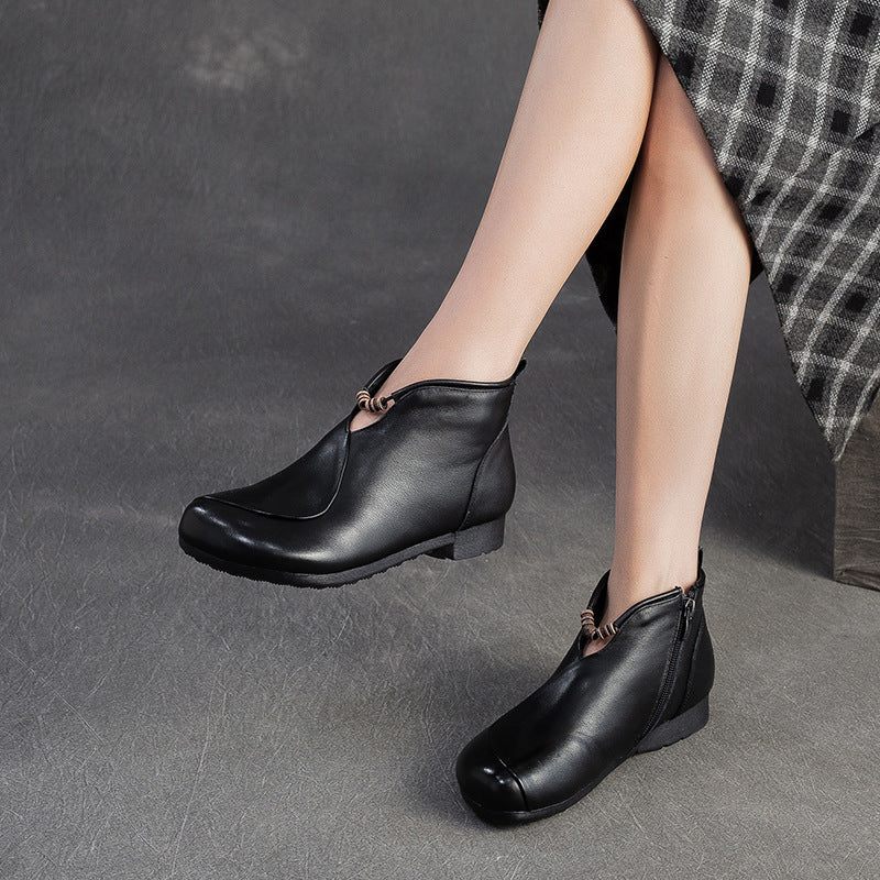 Women's Vintage Soft Leather Flat Ankle Boots-RAIIFY