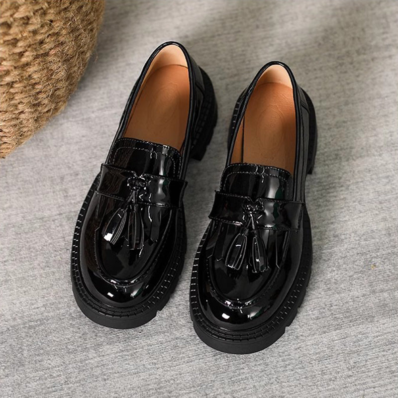 Women Minimalist Glossy Leather Casual Loafers-RAIIFY
