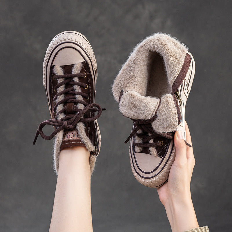 Women Fashion Leather Warm Furred Casual Shoes-RAIIFY