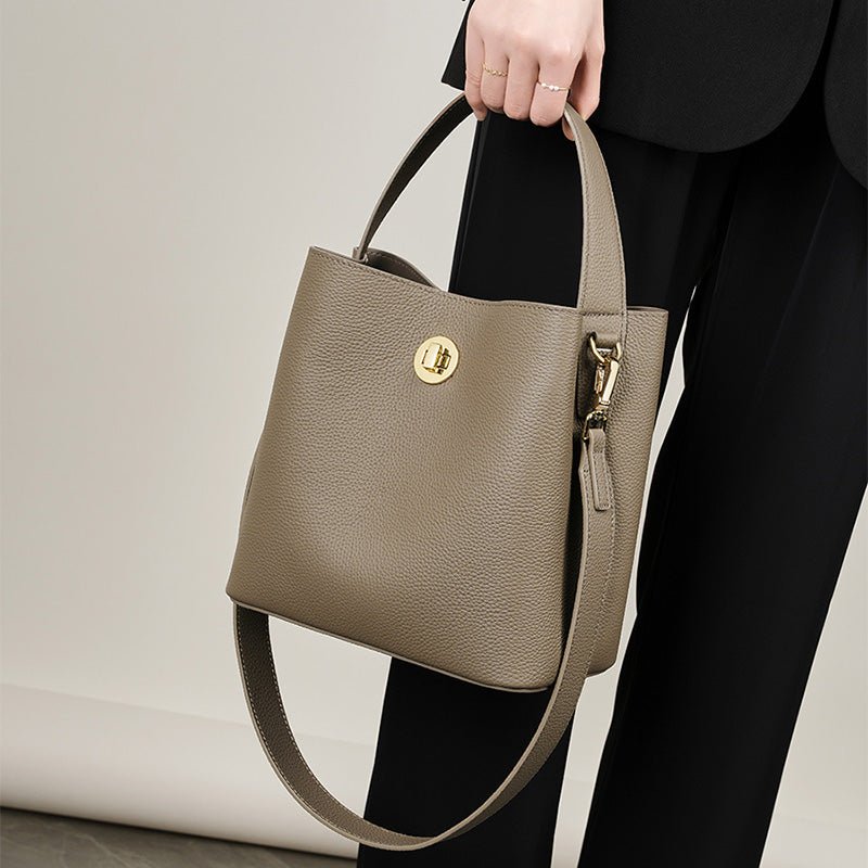 Women Soft Cowhide Minimalist Fashion Bucket Shoulder Bag-RAIIFY