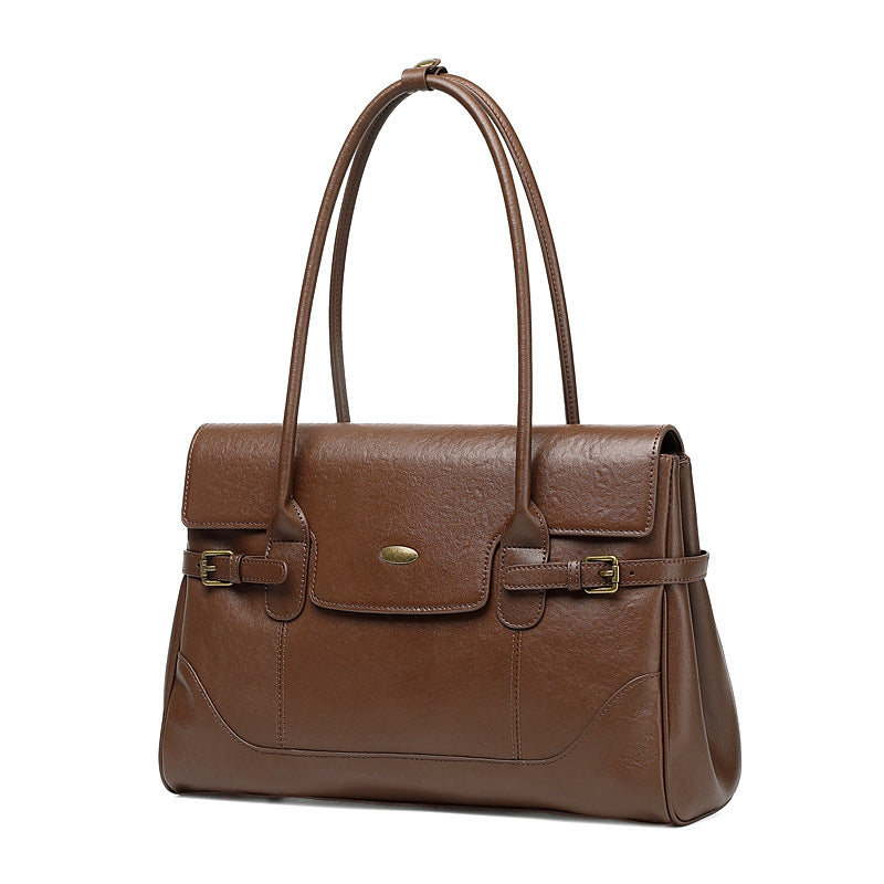 Women’s Minimalist Plain Leather Shoulder Tote Bag-RAIIFY