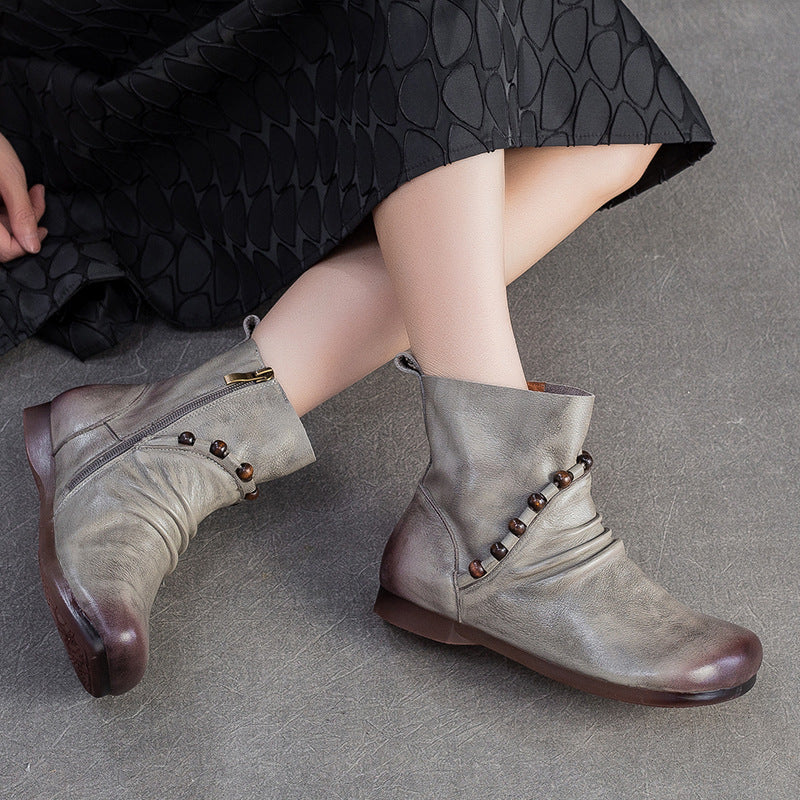 Women's Vintage Leather Comfort Flat Ankle Boots-RAIIFY