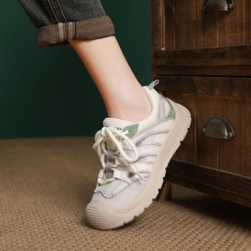 Women's Breathable Mesh Leather Low Top Casual Shoes-RAIIFY