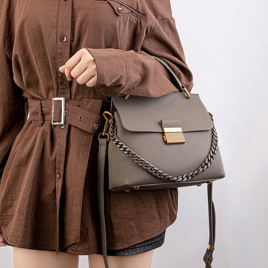 Women's Fashion Plain Leather Flap Satchel Bag-RAIIFY