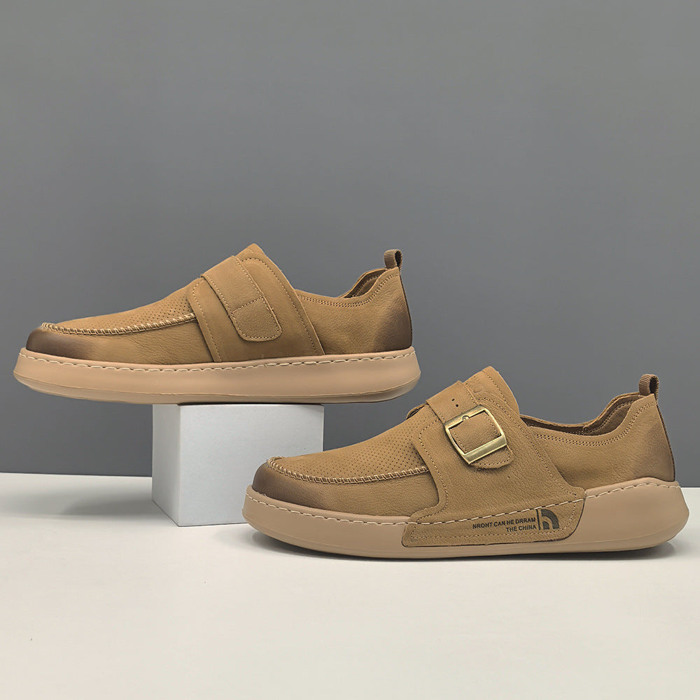 Men Retro Plain Breathable Leather Flat Casual Shoes-RAIIFY