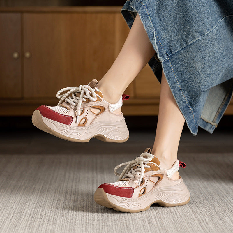Women's Color Matching Hollow Platform Casual Shoes-RAIIFY
