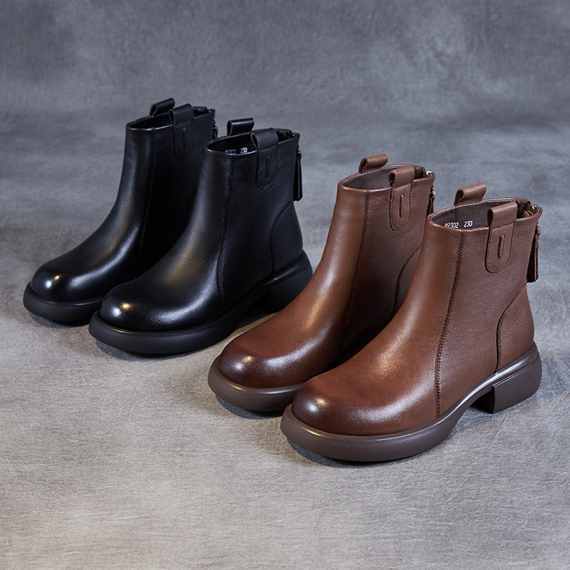 Women's Minimalist Plain Leather Casual Ankle Boots-RAIIFY