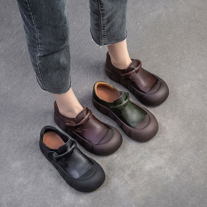Women Retro Soft Leather Flat Thick Soled Casual Shoes-RAIIFY