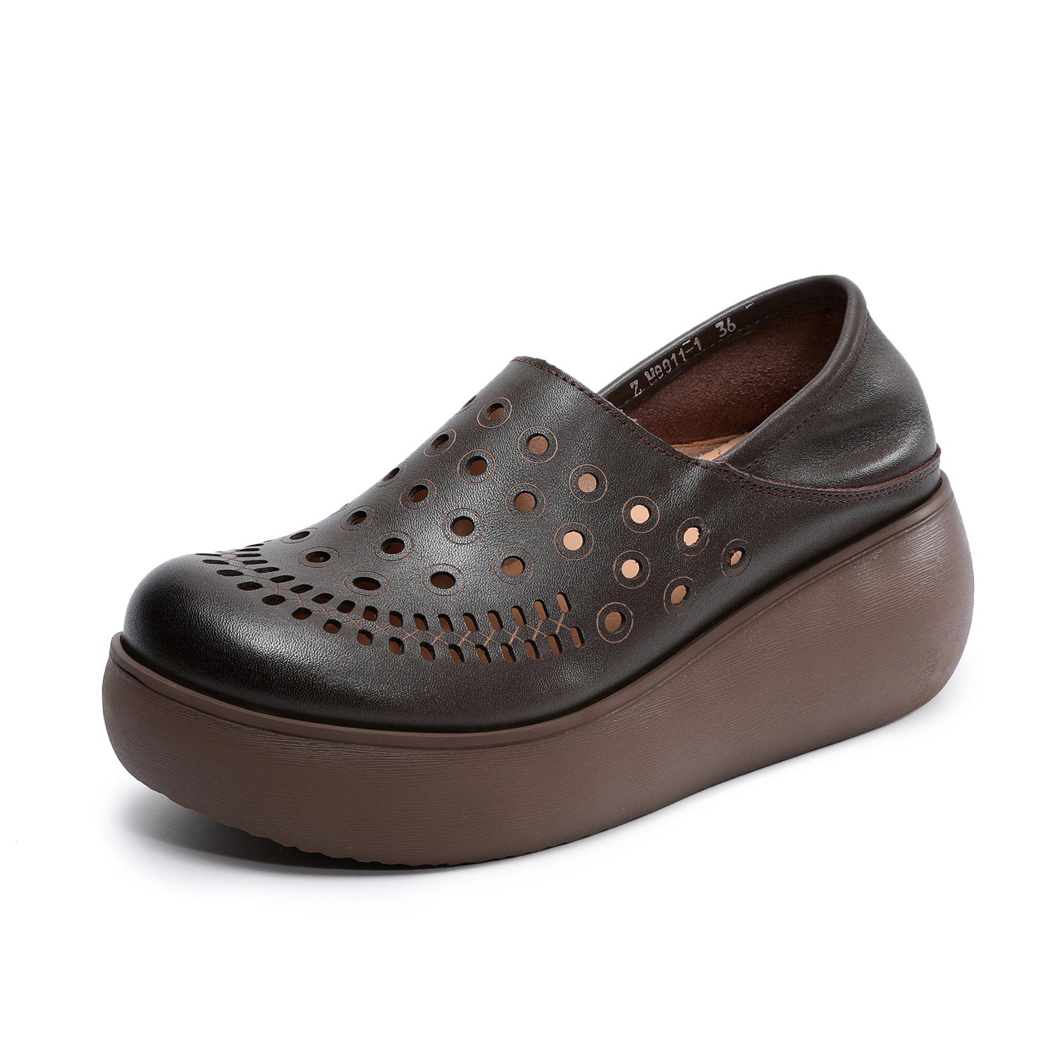 Women Genuine Leather Hollow Out Wedge Heel Summer Sandals-RAIIFY