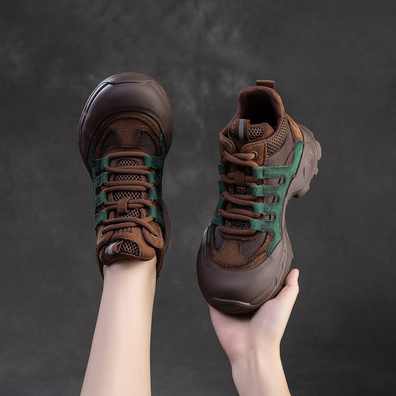 Women Fashion Color Matching Leather High Top Casual Shoes-RAIIFY