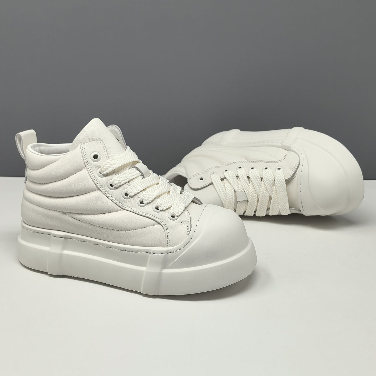 Men's Minimalist Plain Quilted Leather High Top Casual Shoes-RAIIFY