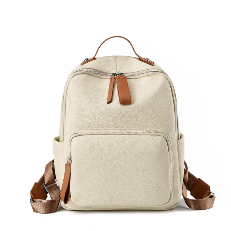 Women Fashion Plain Cowhide Leather Casual Backpack-RAIIFY