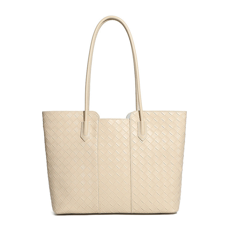 Women's Minimalist Plain Woven Leather Tote Bag-RAIIFY