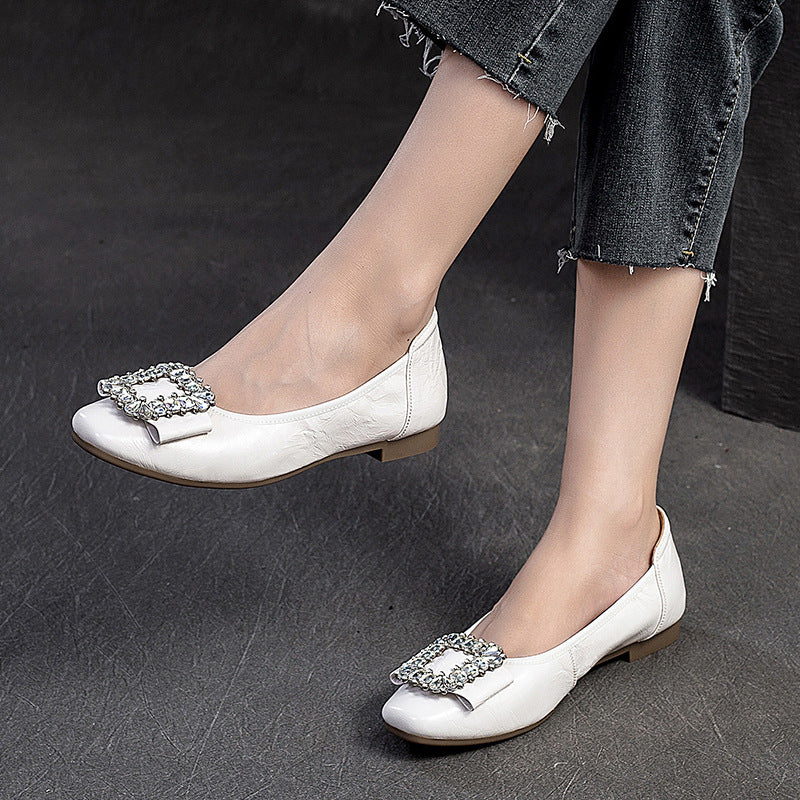 Women's Fashion Crystal Leather Low Top Casual Flats-RAIIFY