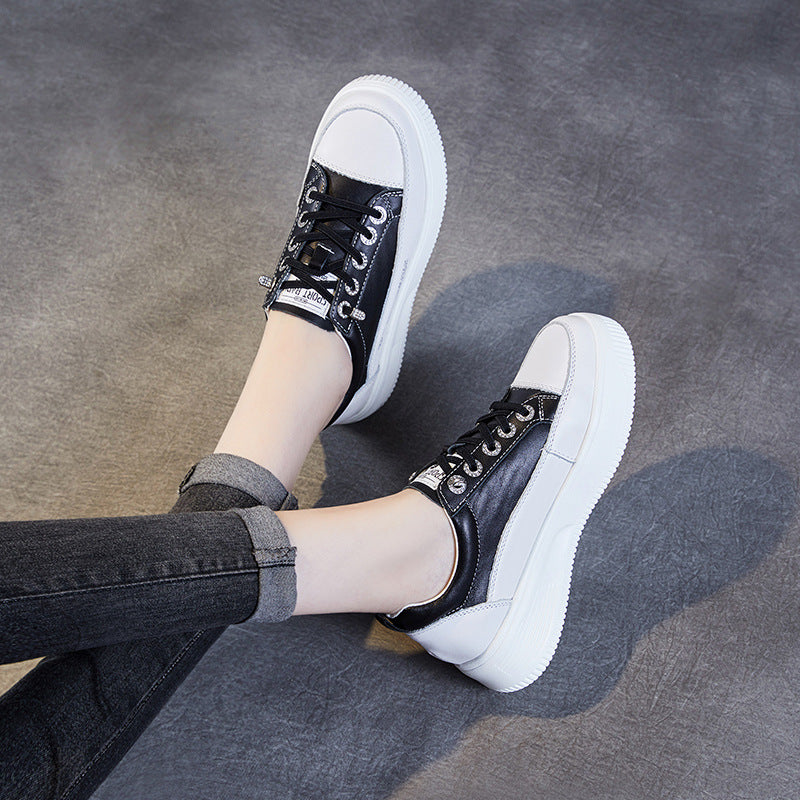 Women Minimalist Fashion Leather Thick Soled Casual Shoes-RAIIFY