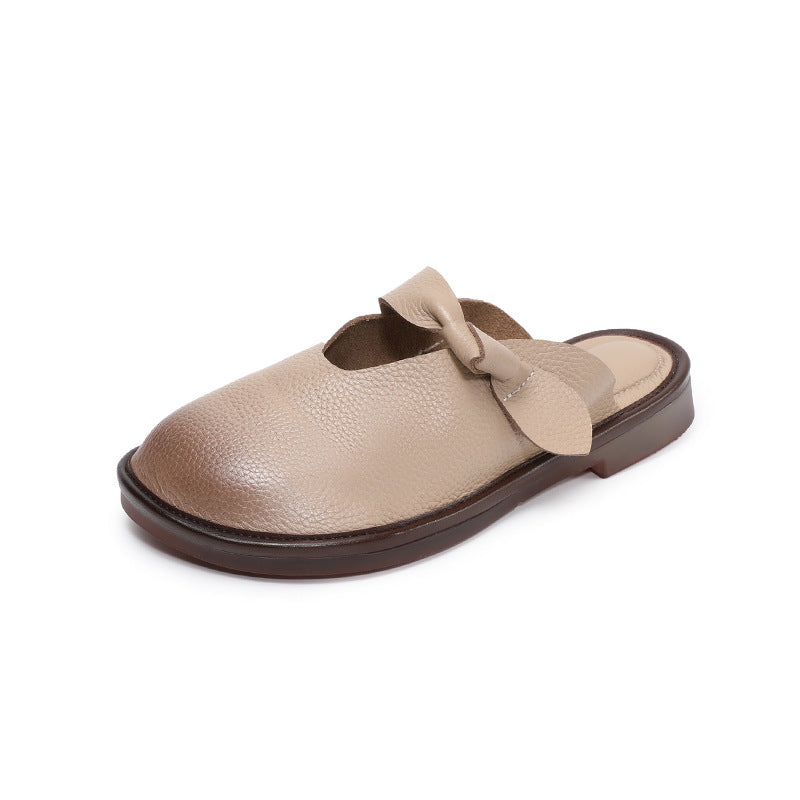 Women's Retro Plain Leather Soft Flat Mules-RAIIFY