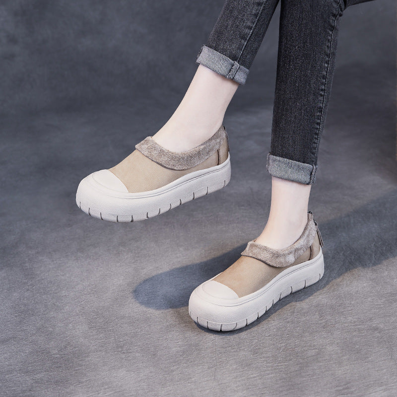 Women Solid Soft Leather Minimalism Casual Shoes-RAIIFY